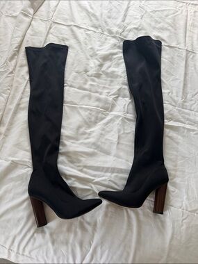 Black Over-the-Knee Stretch Sock Boots - Women